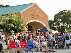 Centerville citizens gather for an event outside city hall